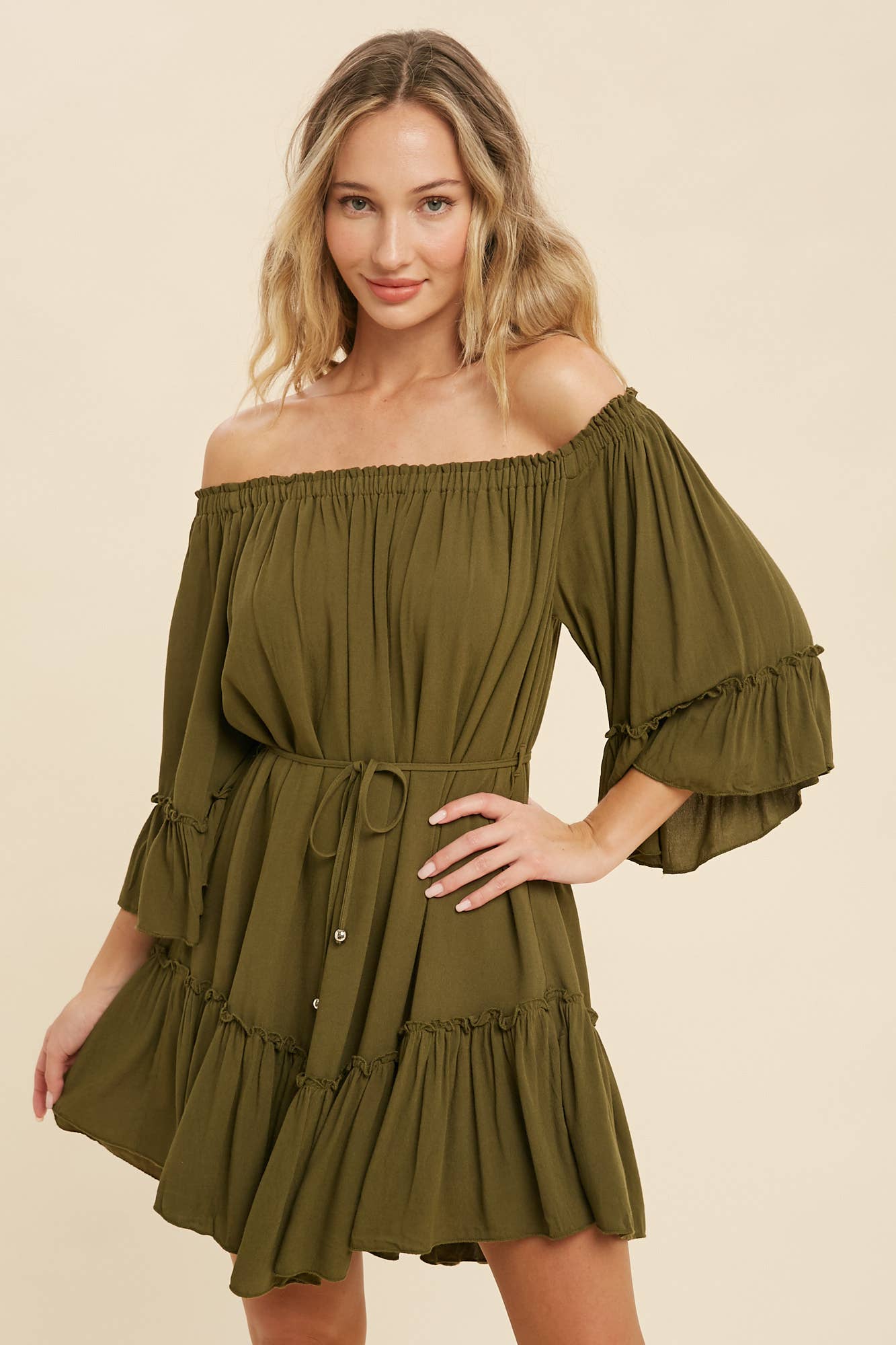 RUFFLED SOLID BOHO DRESS