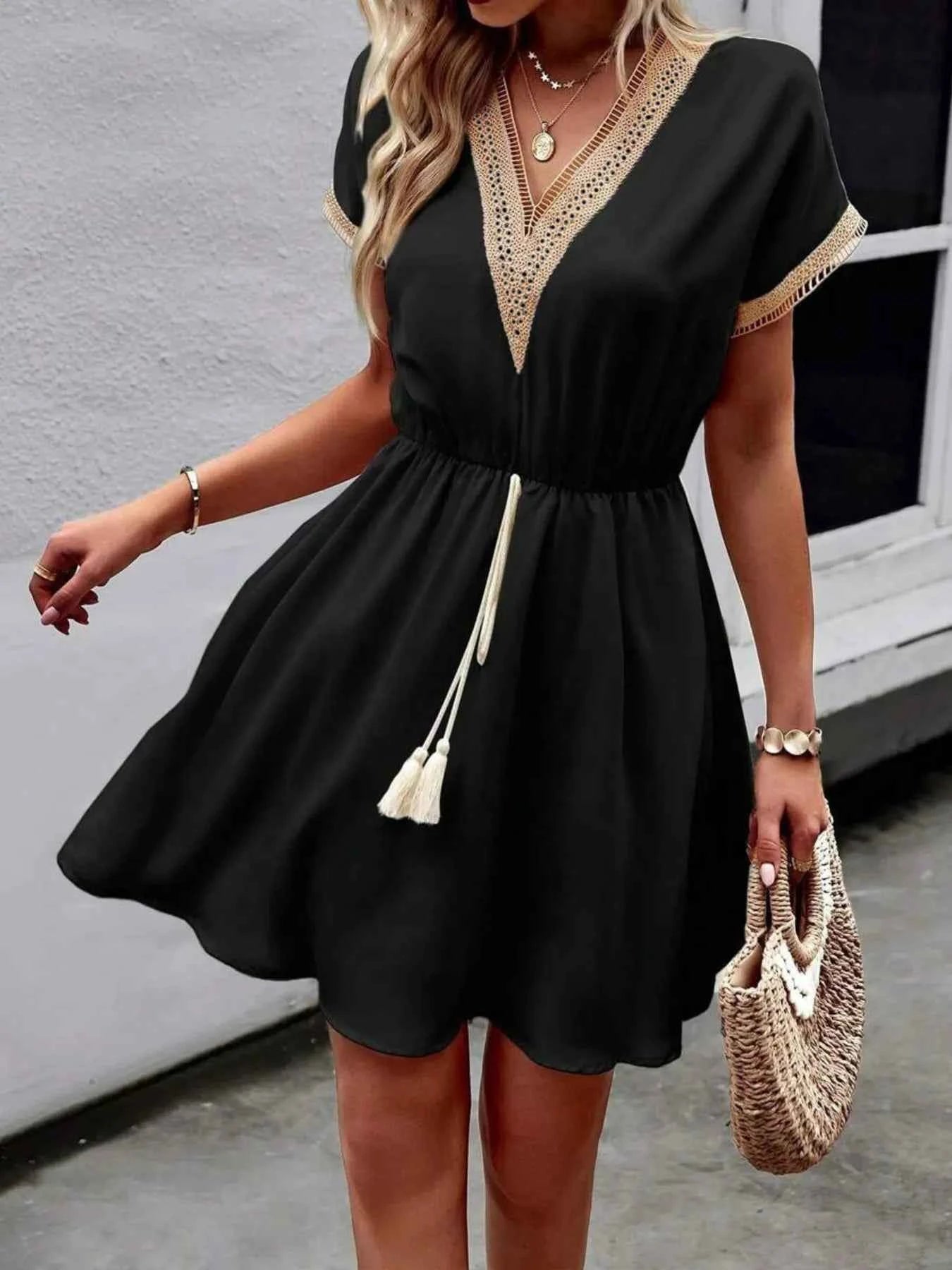 V-Neck Short Sleeve Mini Dress