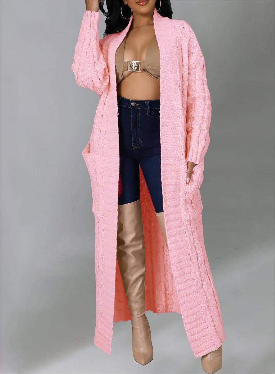 Multicolored Long coat knit cardigan