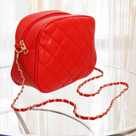 Crossbody Small Red Quilted Chain Strap Bag Women