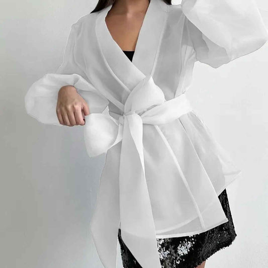 Elegant White Long Sleeve Wrap Tunic