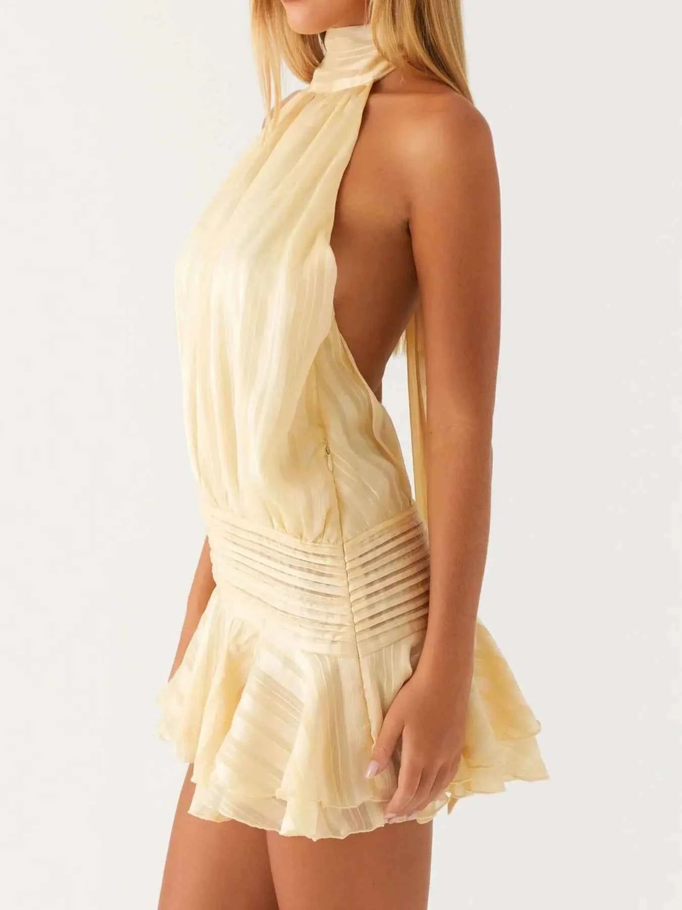 Ruffled Hem Halter Neck Mini Dress