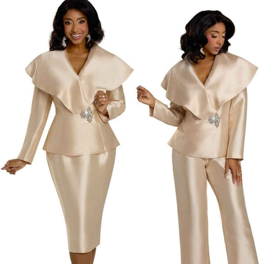 Donna Vinci Champagne 3pc Suit – Church, Wedding & Special Occasion – Sz 14 & 16