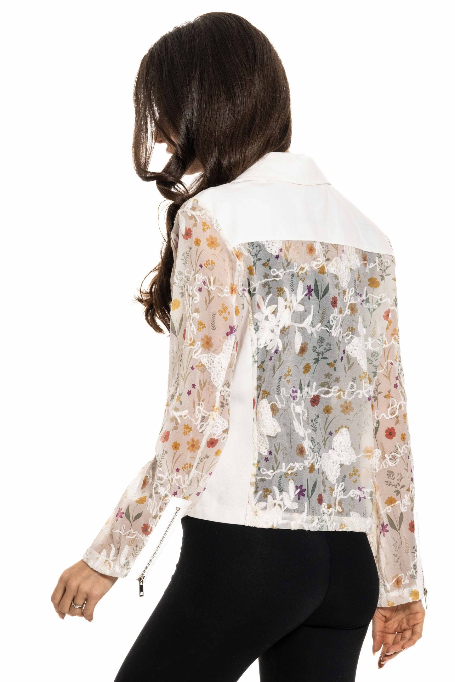 BA-22 - White Multicolor Denim Jacket with Floral Embroidery