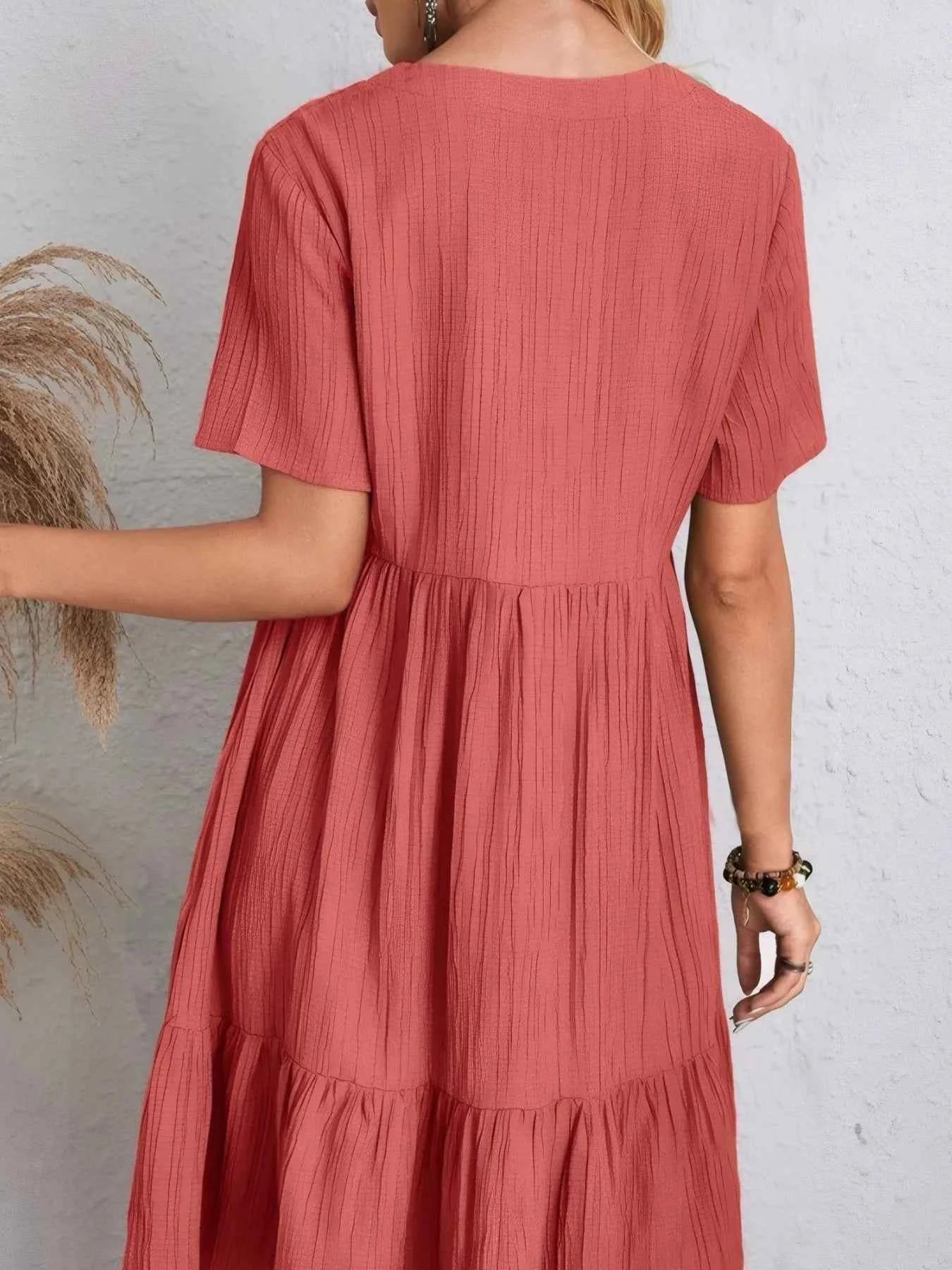 V-Neck Tiered Dress with Flutter Sleeves