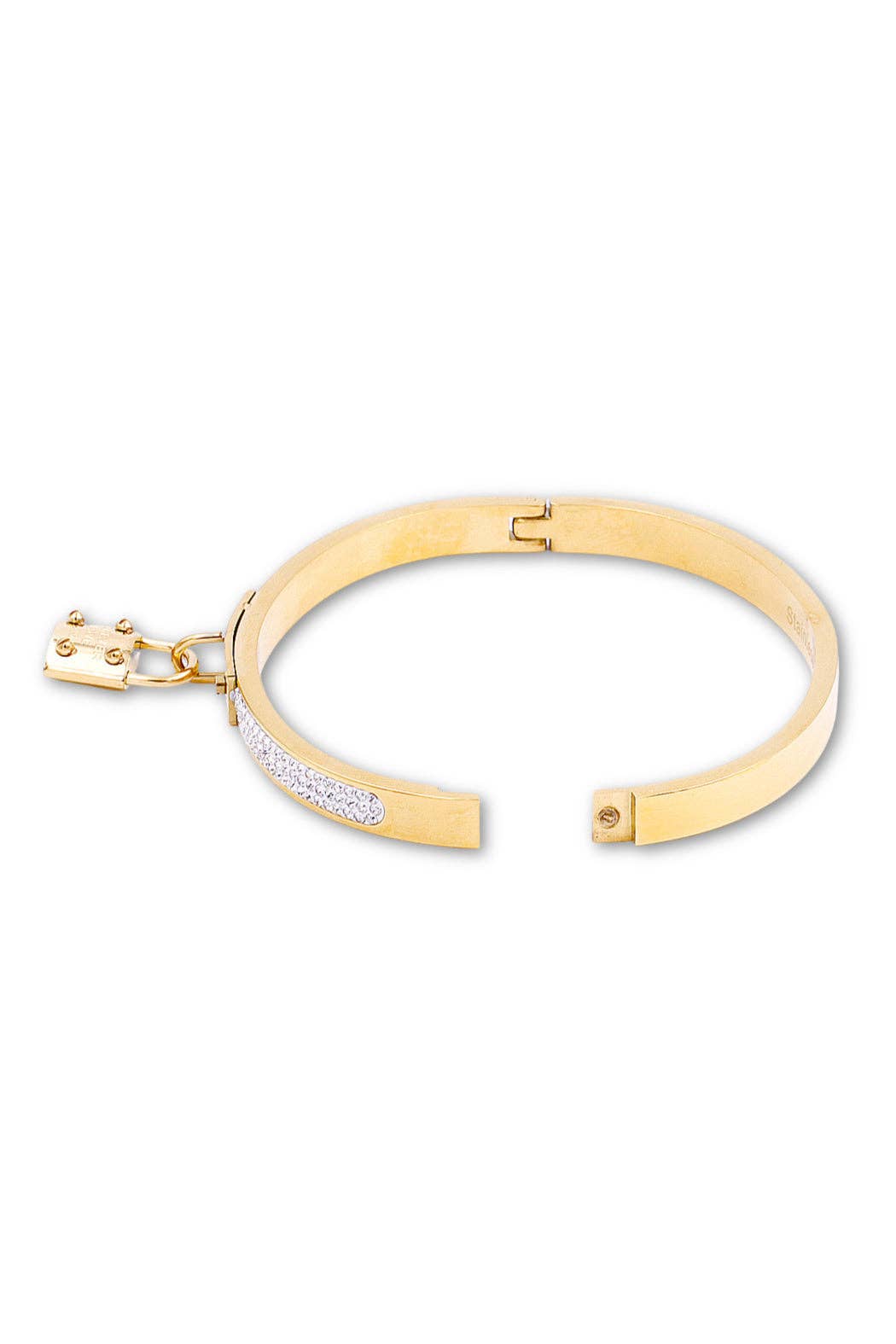 Gold bracelet with a diamond accent on a white background