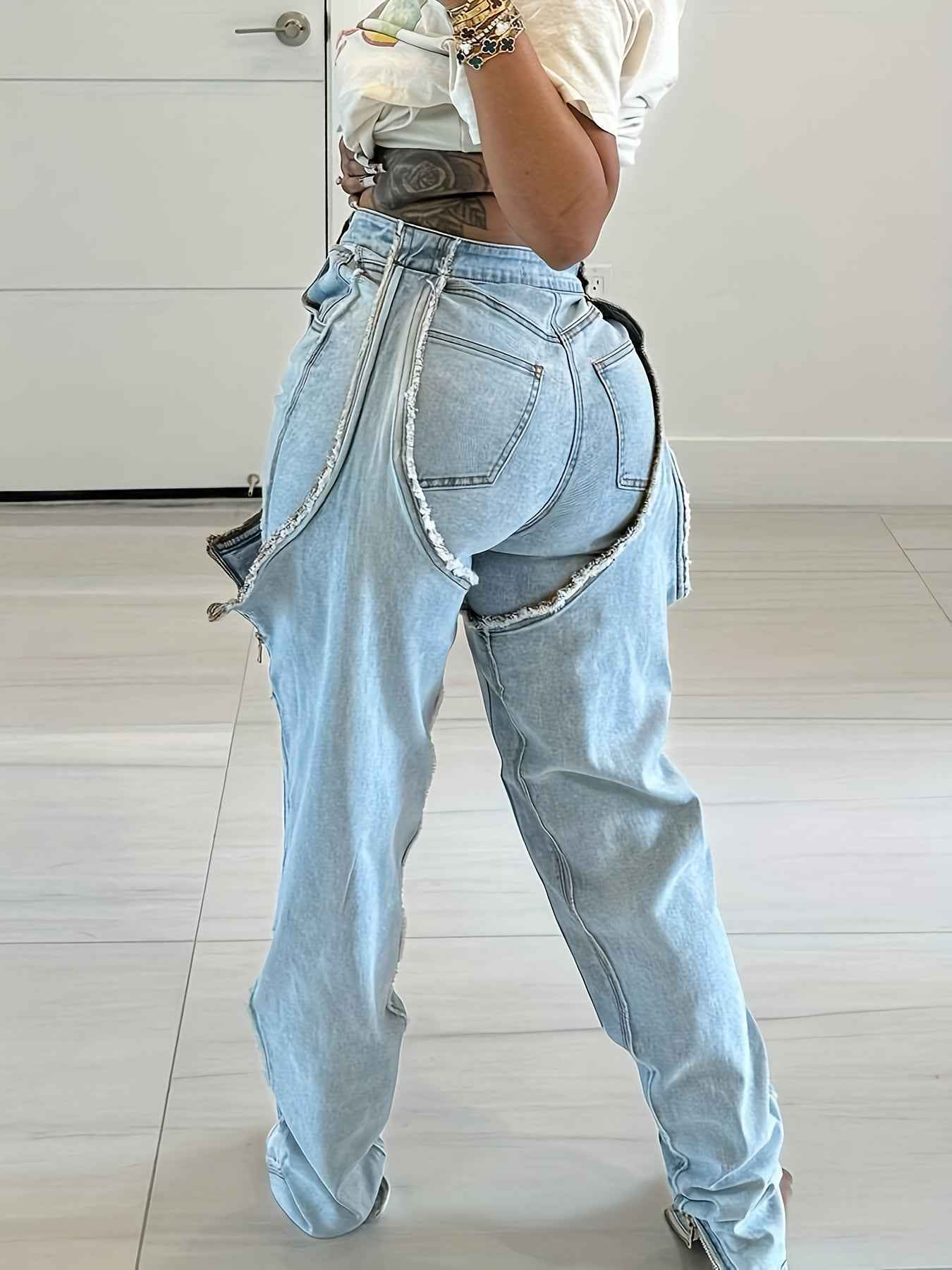 Y2K Denim Overalls Street Fashion Patchwork Ripped Casual Pants (Copy)