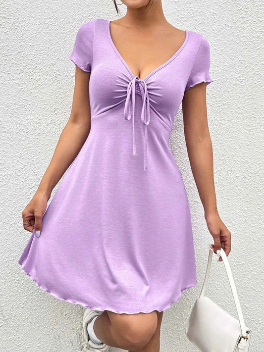 Drawstring Short Sleeve Mini Dress