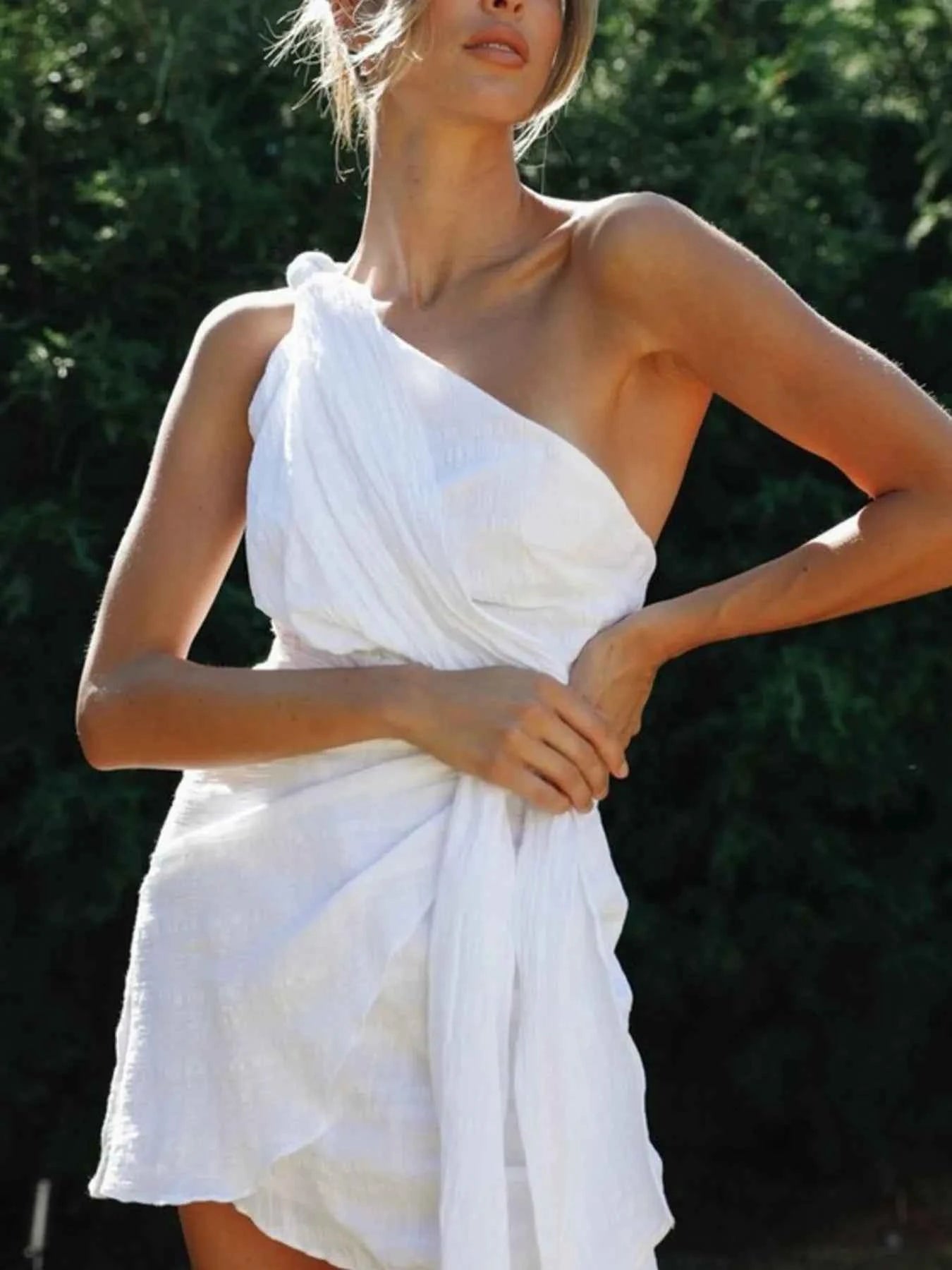 Ruched One-Shoulder Mini Dress