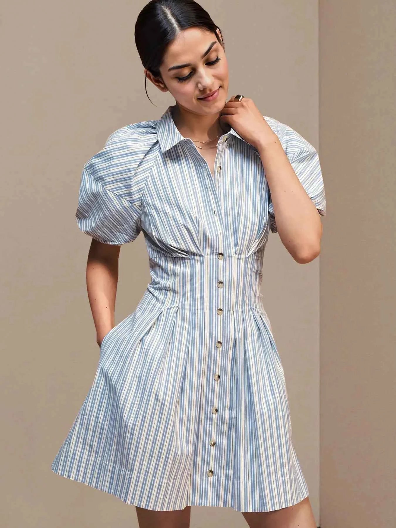 Striped Button Front Shirt Dress