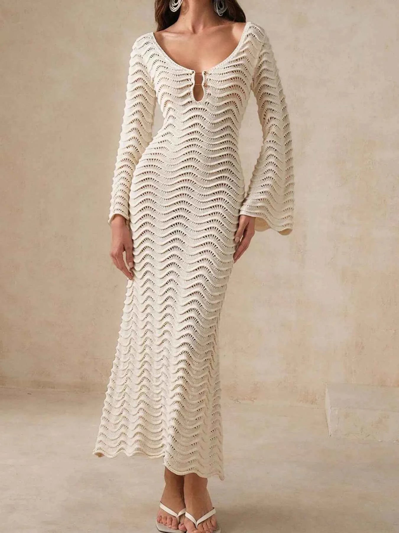 Wave Openwork Crochet Maxi Knit Dress