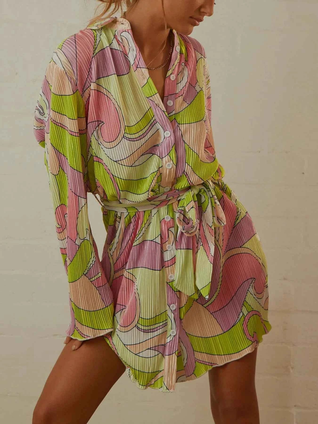 Printed Long Sleeve Mini Dress