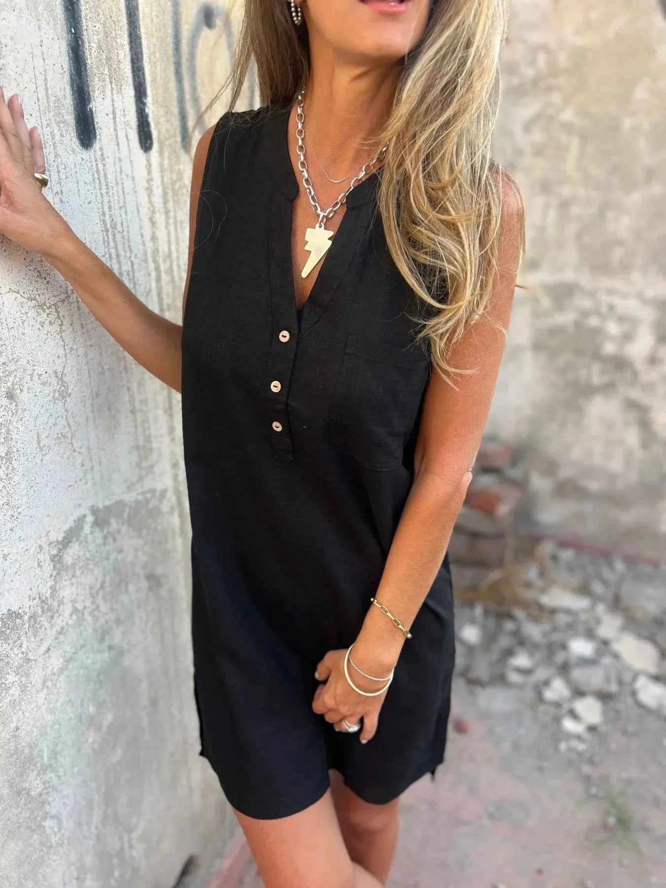 Full Size Notched Sleeveless Mini Dress Plus Size