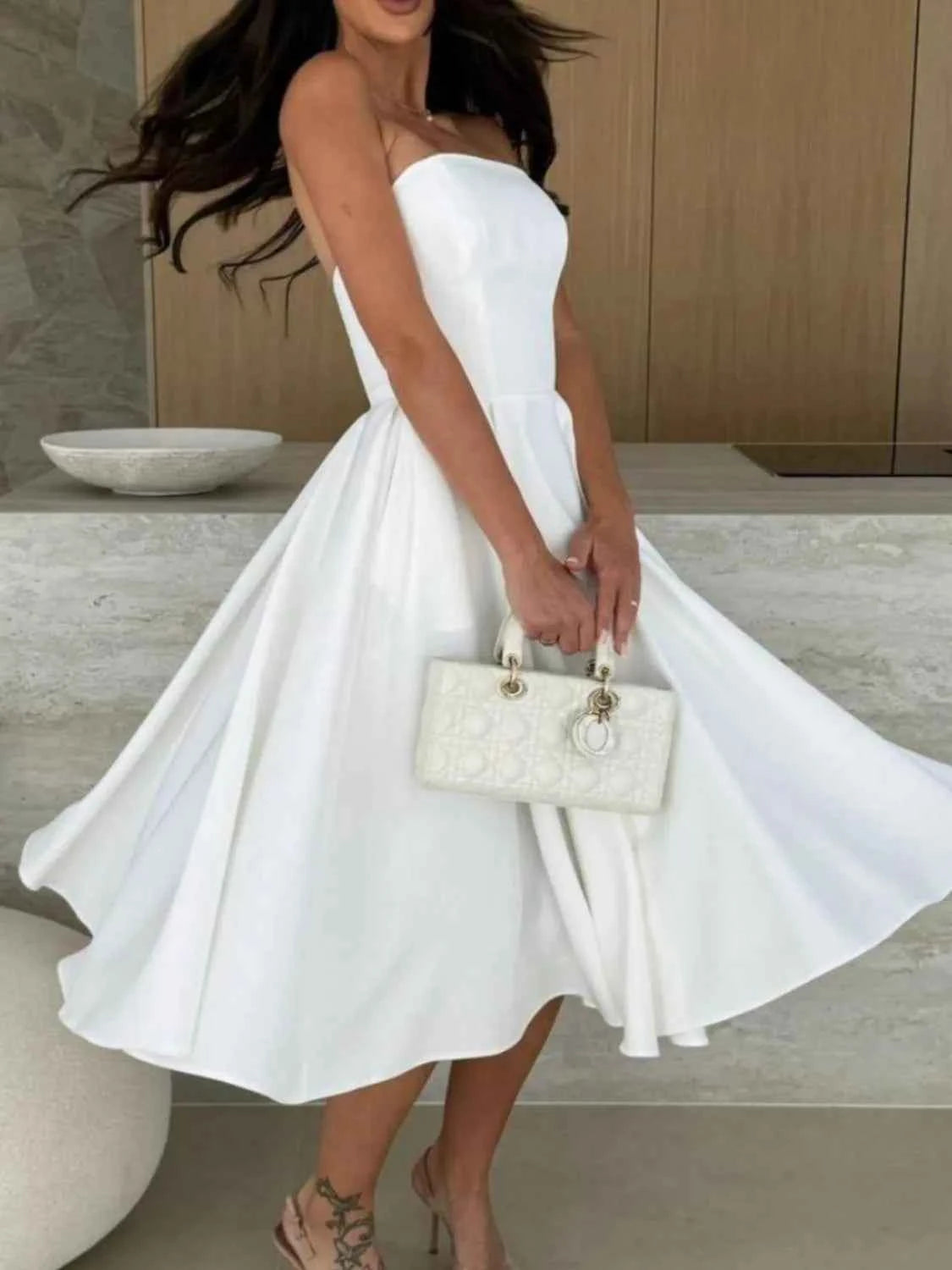 Solid Color Tube Midi Dress