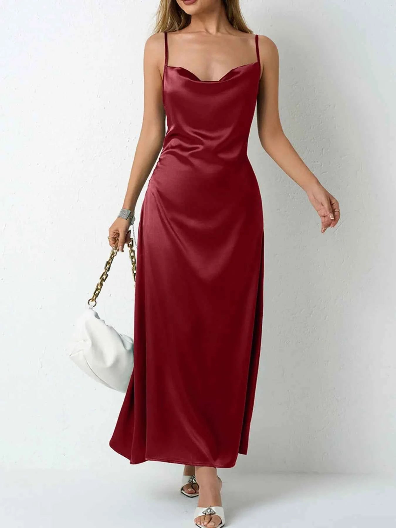 Satin Cowl Neck Cami Dress