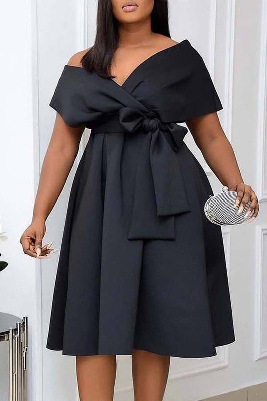 V-Neck Pleated Waist Strap Sexy Dress