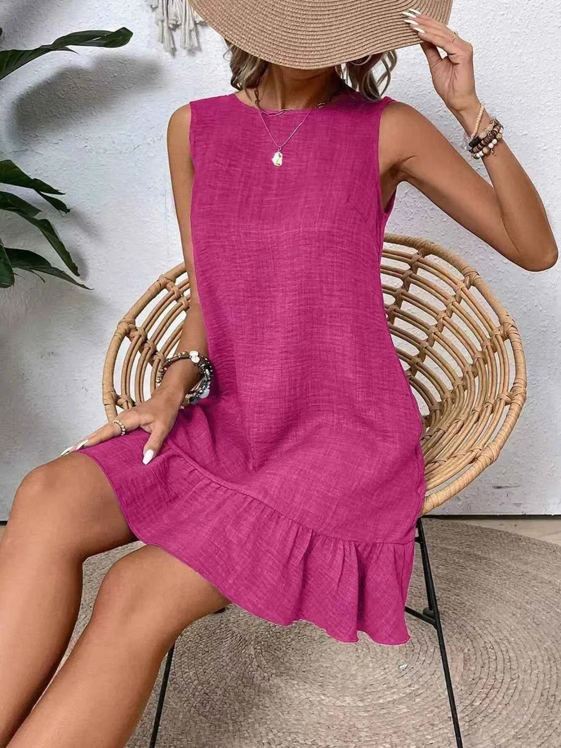 Ruffled Hem Round Neck Sleeveless Dress