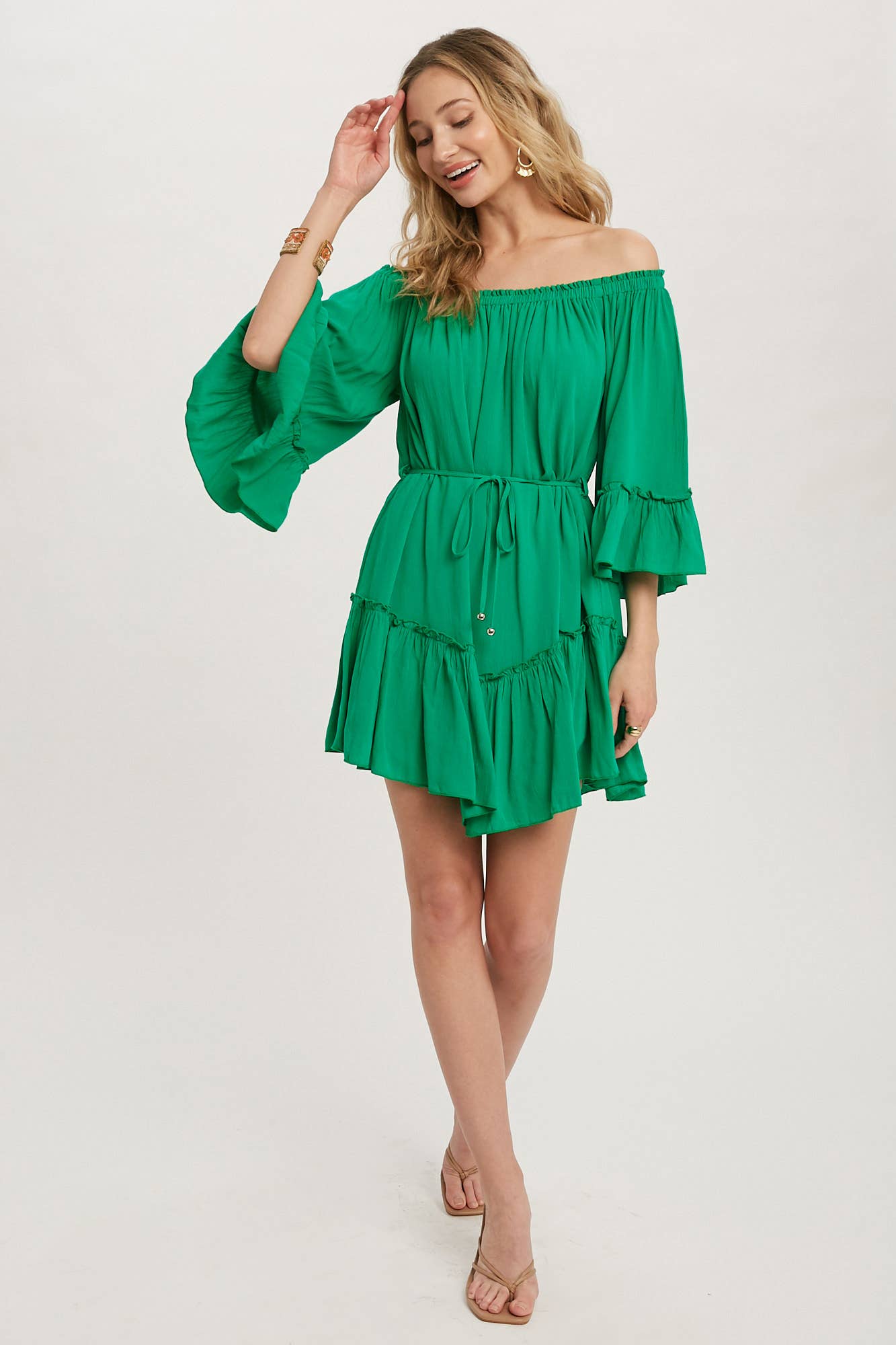 RUFFLED SOLID BOHO DRESS