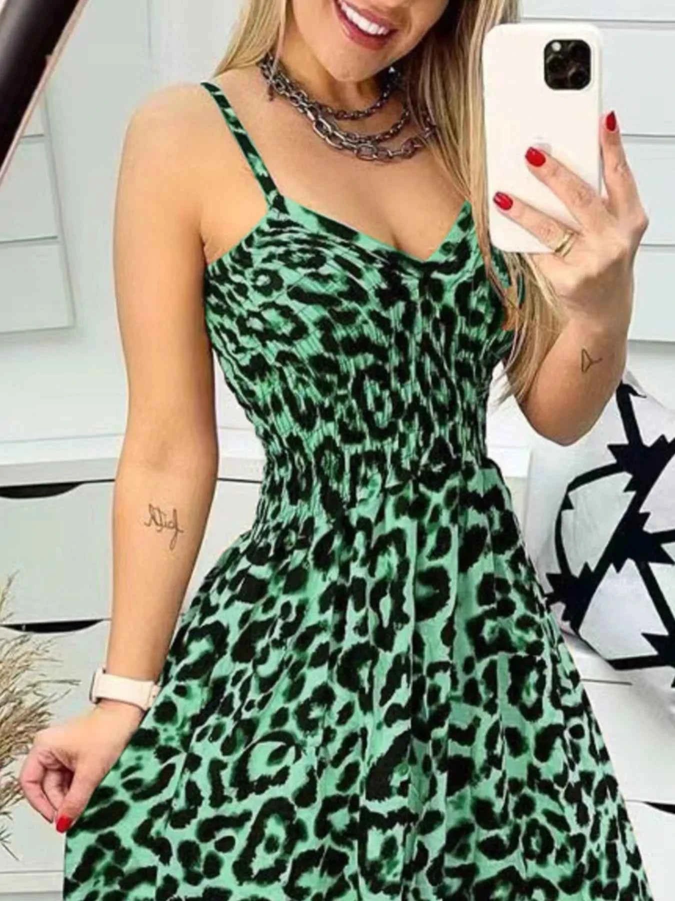 Full Size Leopard Print Spaghetti Strap Maxi Dress Plus Size