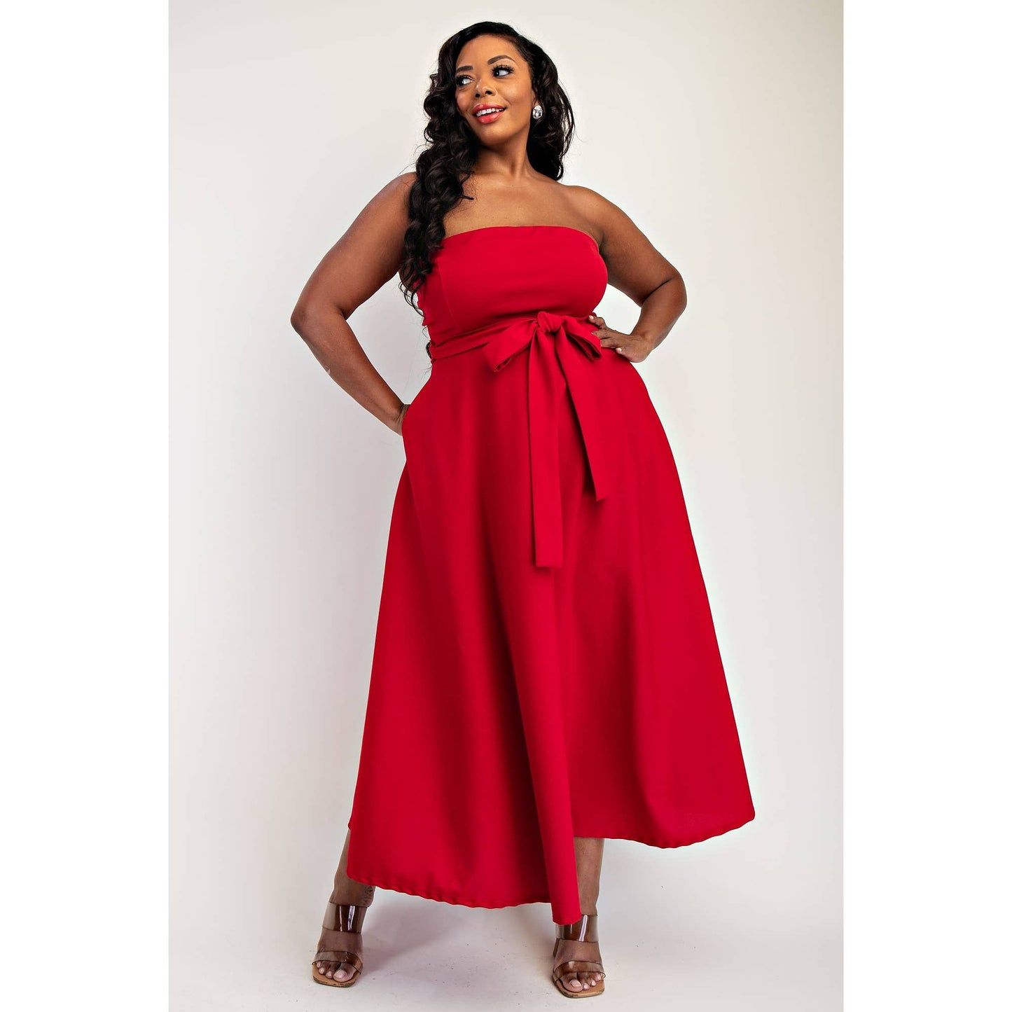74555cd PLUS SIZE KNIT TUBE MAXI DRESS WITH SELF BELT