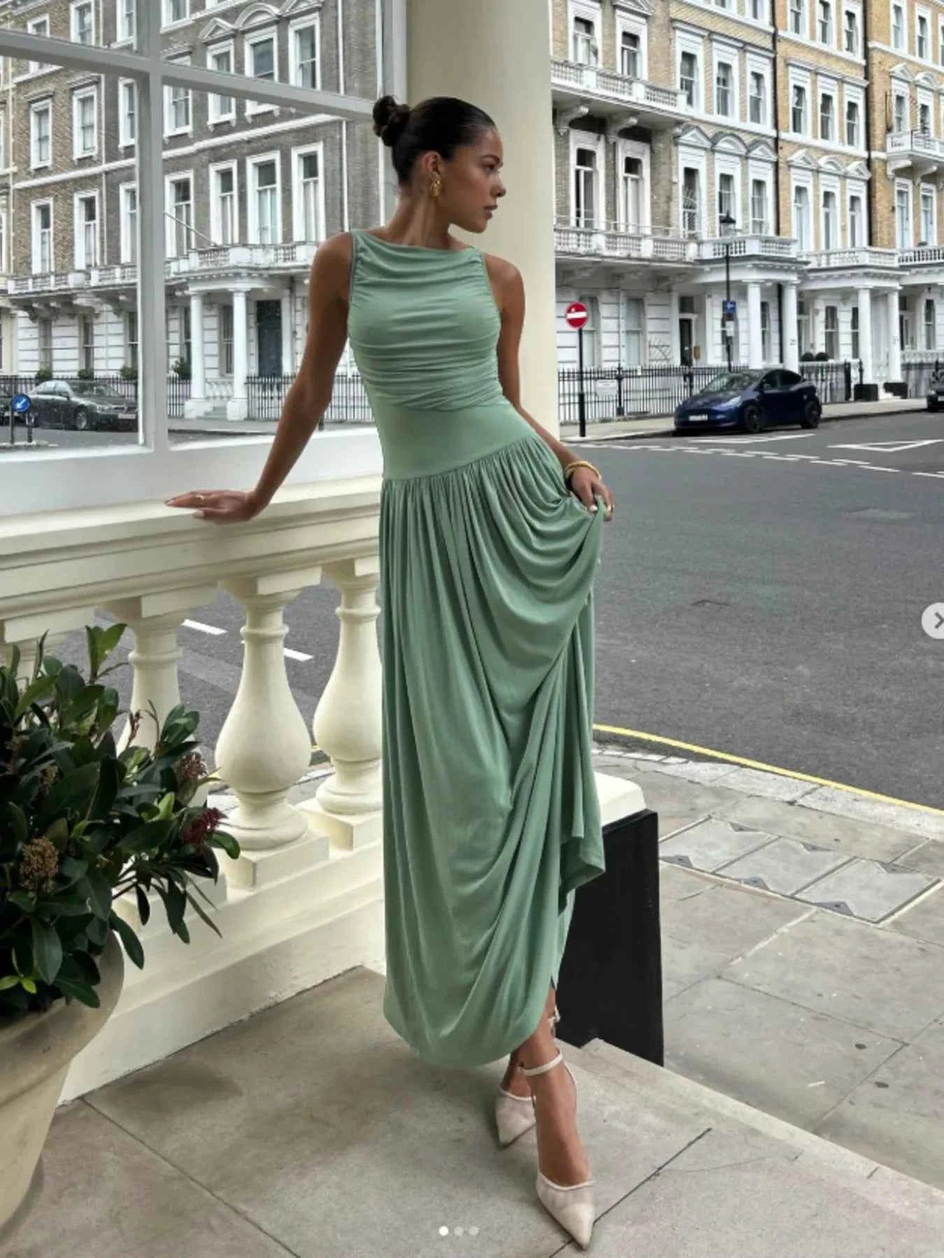 Ruched Sleeveless Maxi Dress