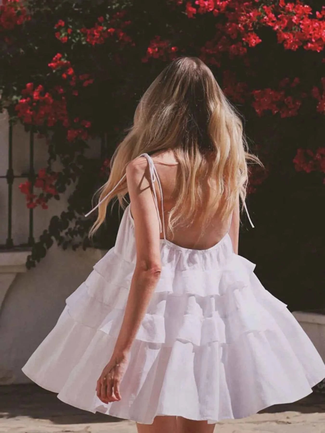 Ruffle Layered Tie Shoulder Cami Dress