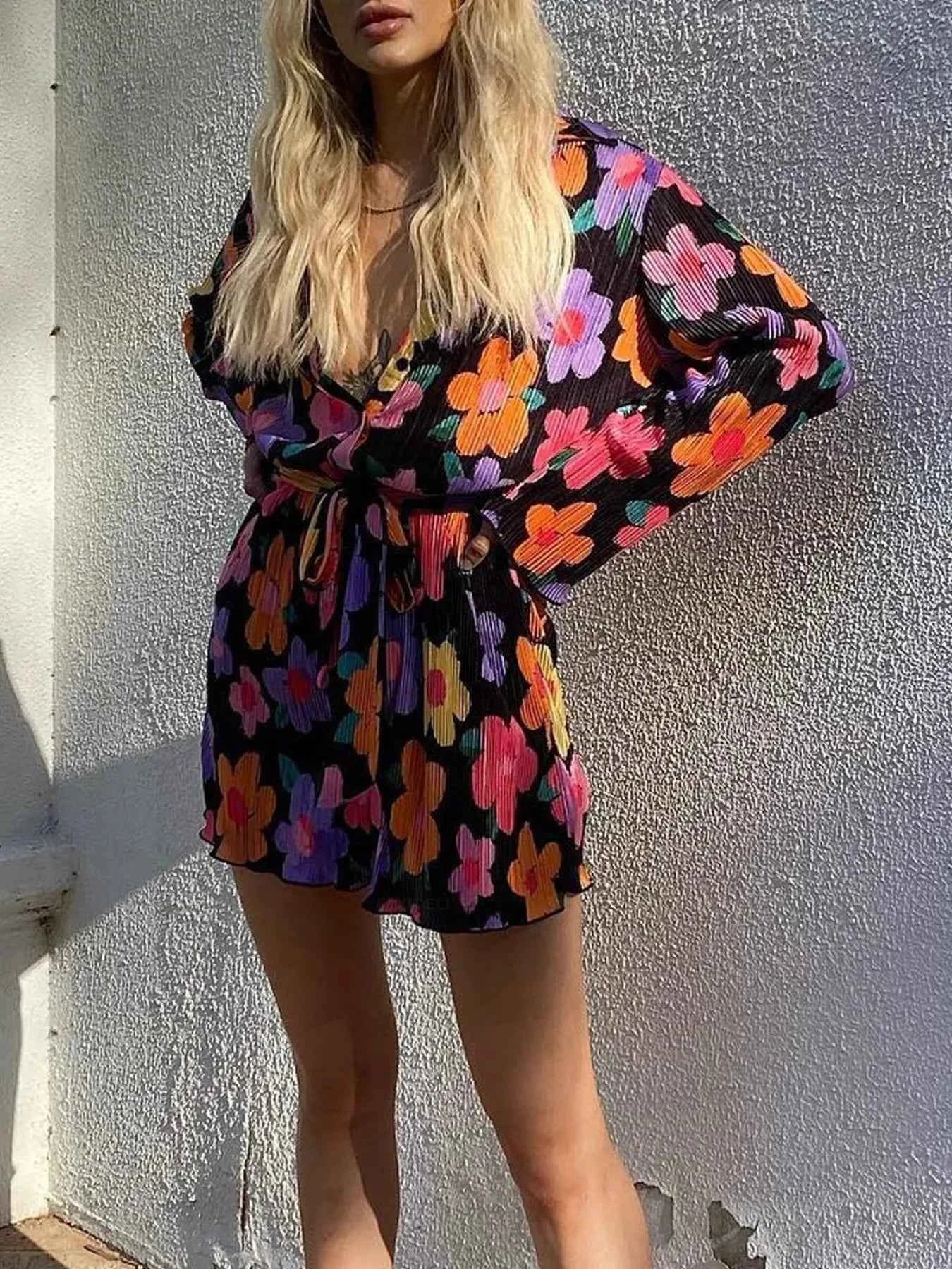 Printed Long Sleeve Mini Dress
