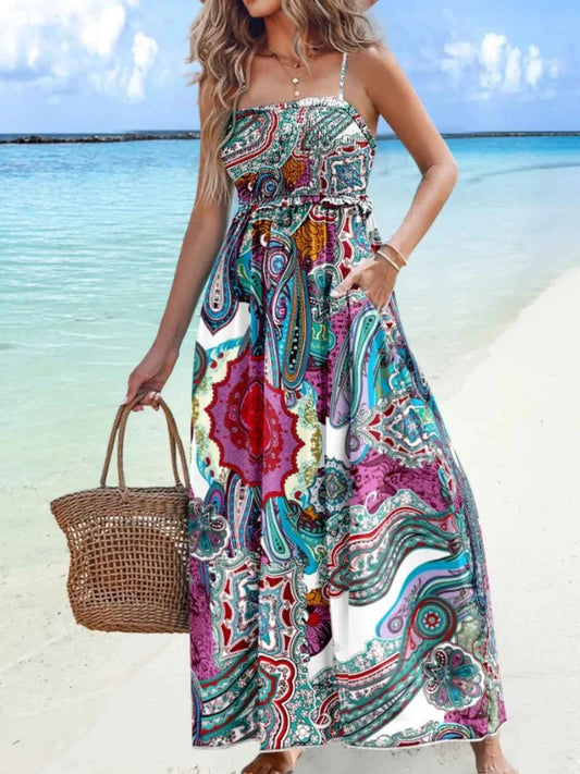 Printed Smocked Maxi Cami Dress