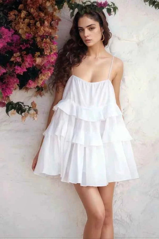 Ruffle Layered Tie Shoulder Cami Dress