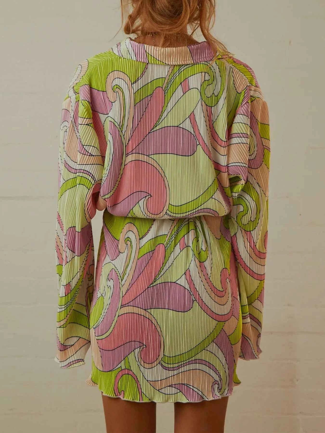 Printed Long Sleeve Mini Dress