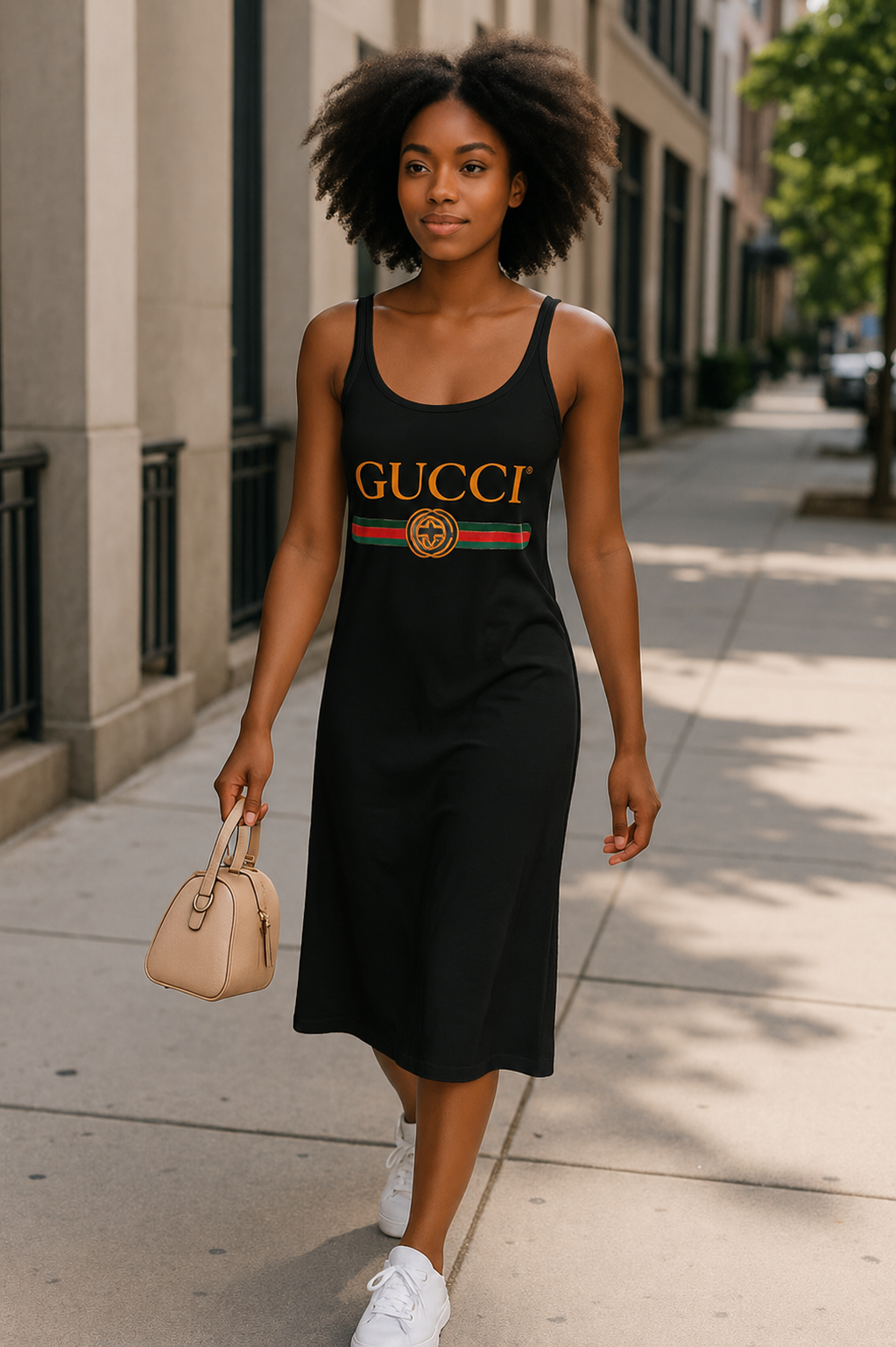 Black Medusa Logo Midi Dress – Luxury-Inspired Style