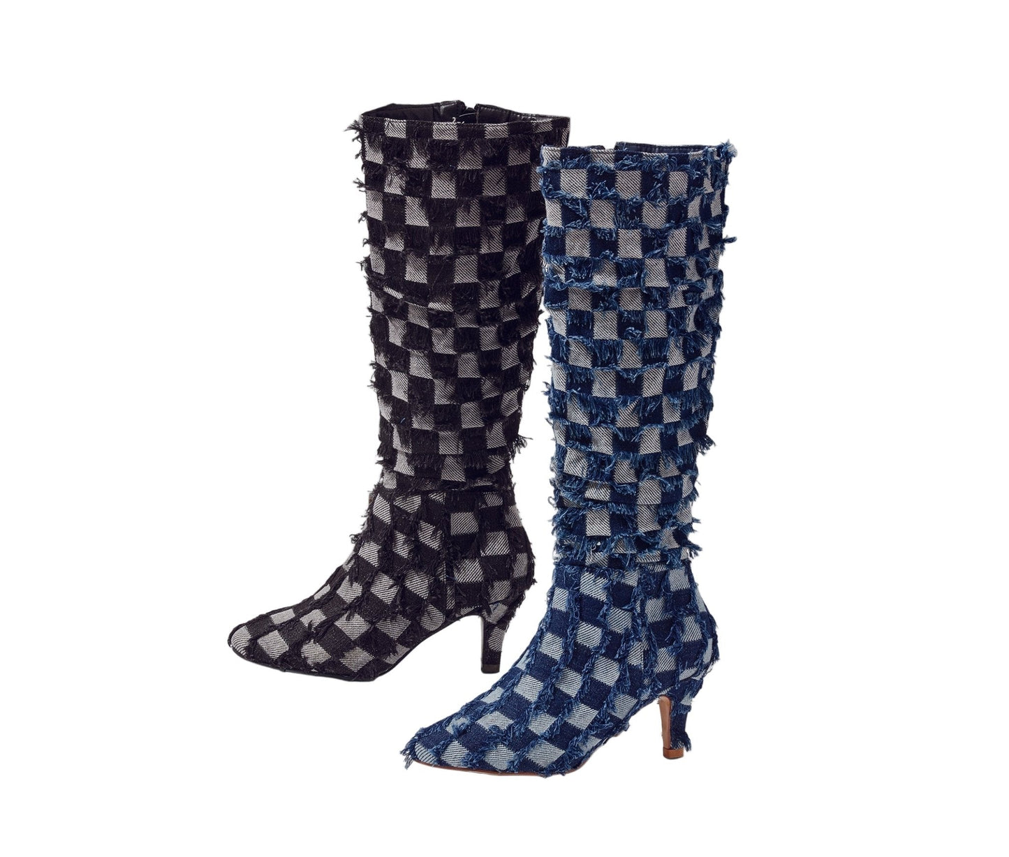 Dimensional Denim Check Boots by EY Boutique