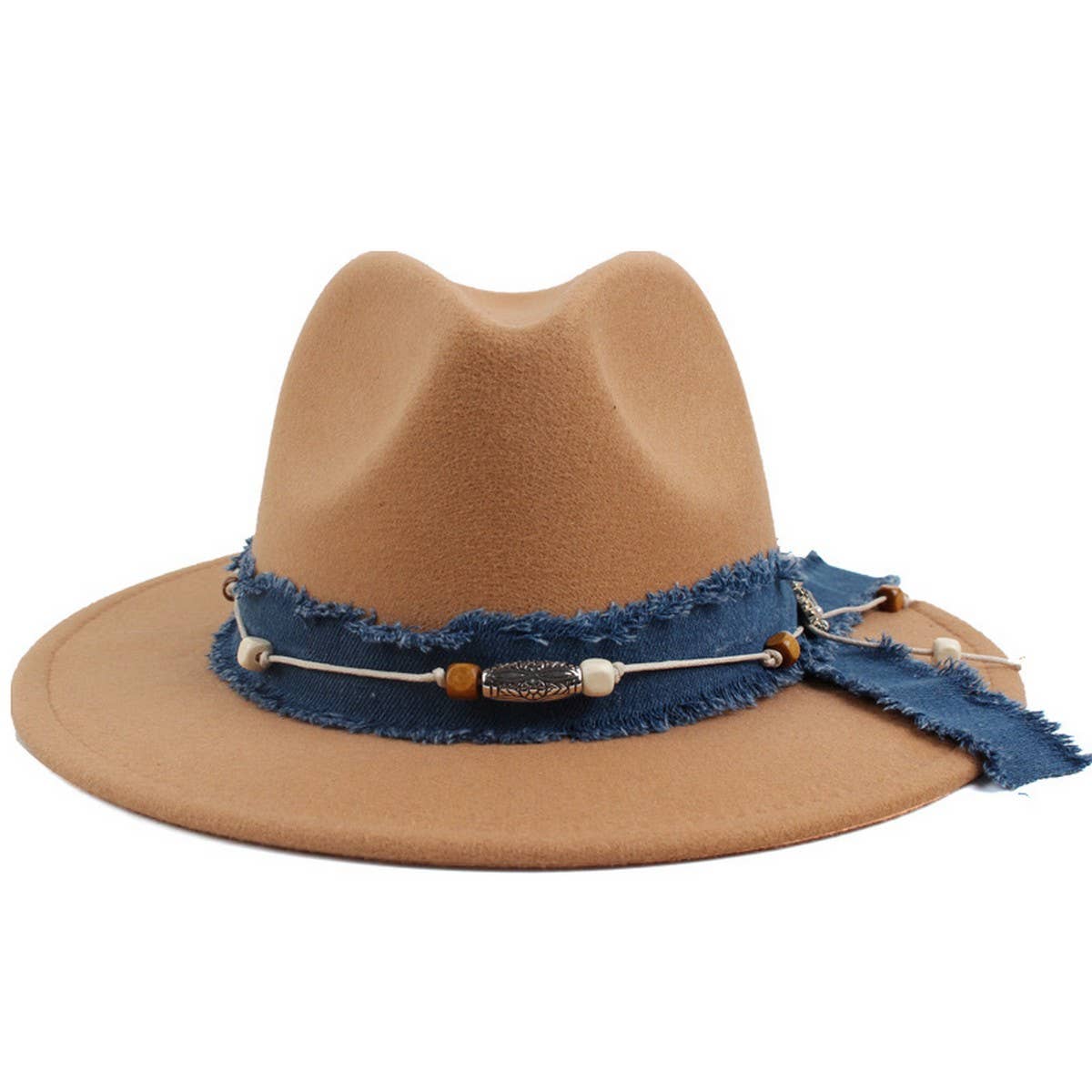 WOMEN'S DENIM BLUE FABRIC BAND PANAMA HAT