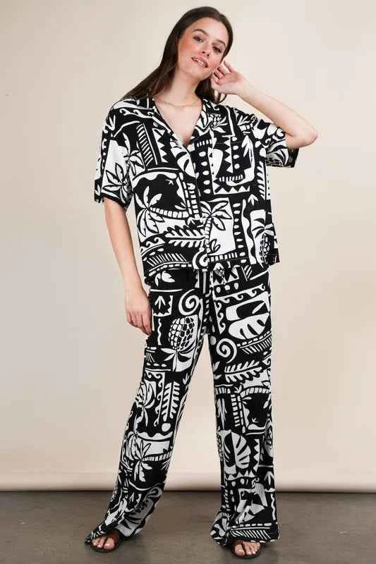 VERY J Printed Casual Wide Leg Resort Pants