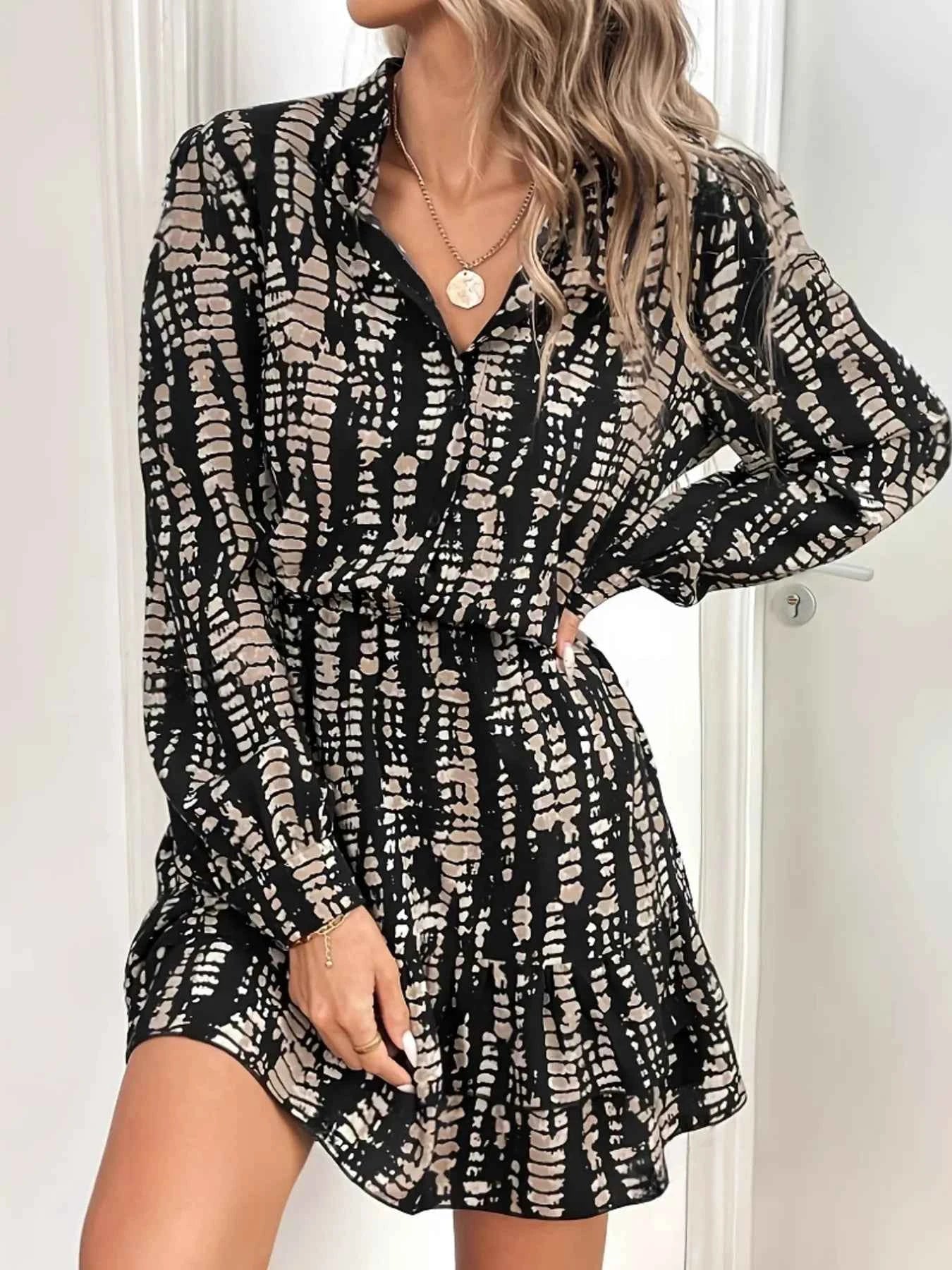 Tie-Dye Print Long Sleeve Mini Dress
