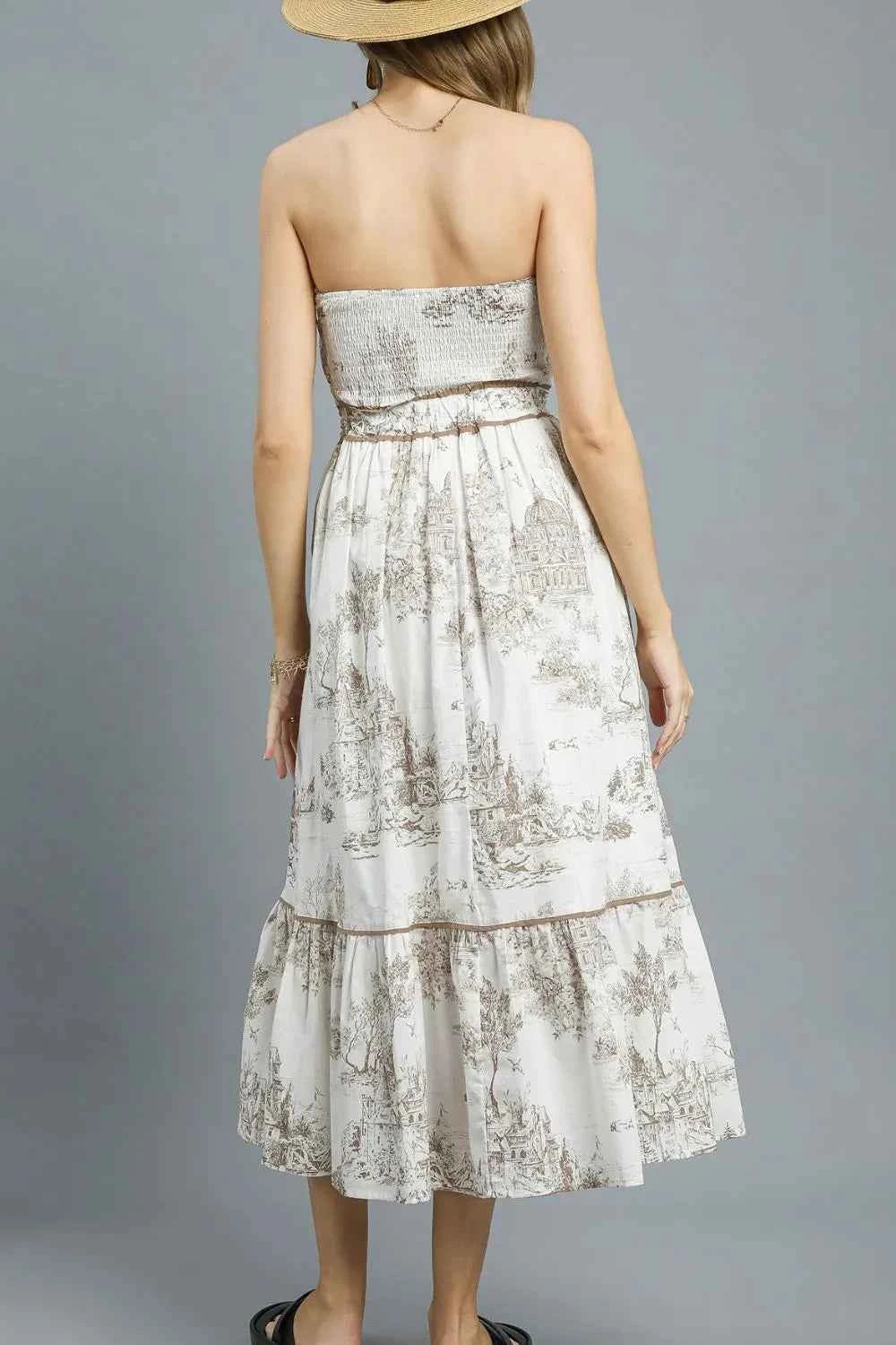 Umgee Printed Tiered Tube Midi Dress