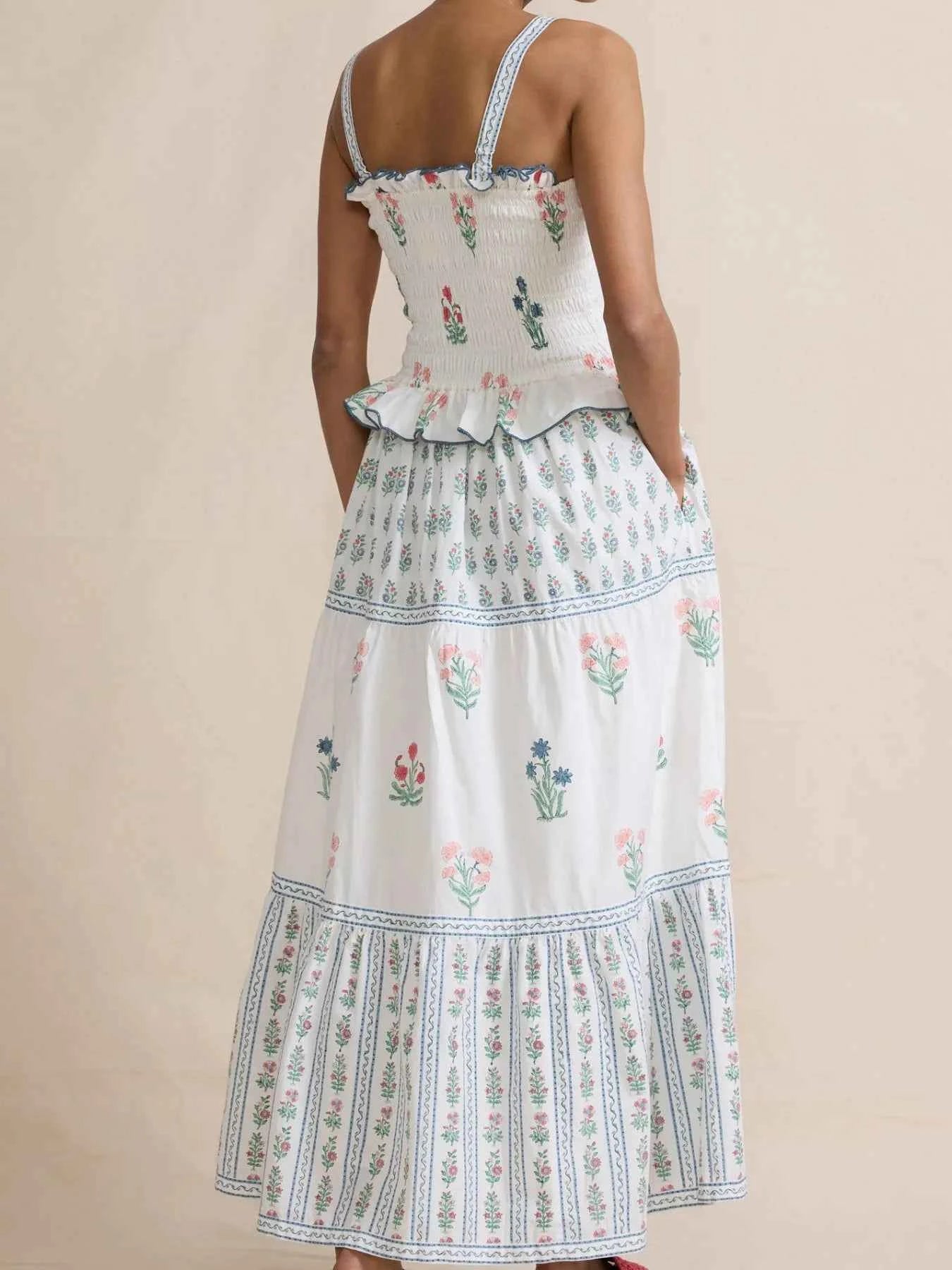 Smocked Ruffled Square Neck Maxi Dress