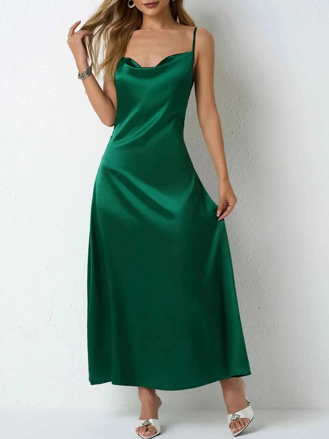 Satin Cowl Neck Cami Dress