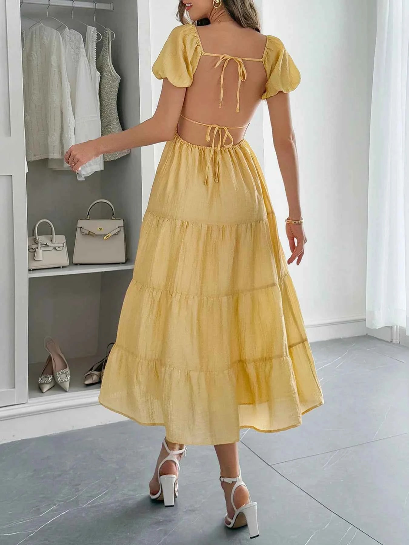 V-Neck Short Sleeve Midi Dress