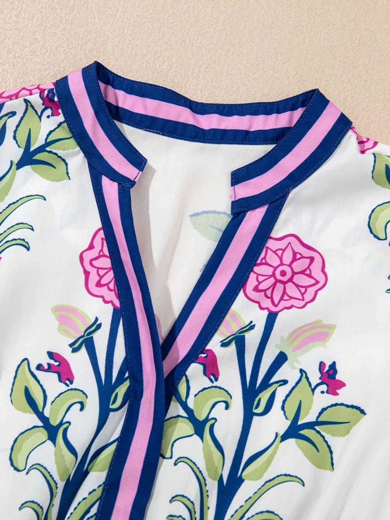 Printed Short Sleeve Midi Dress with Pockets