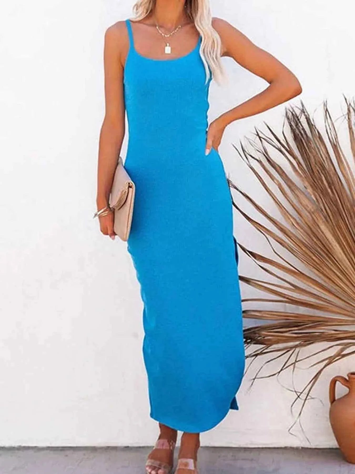 Ribbed Tank Midi Dress with Side Slit