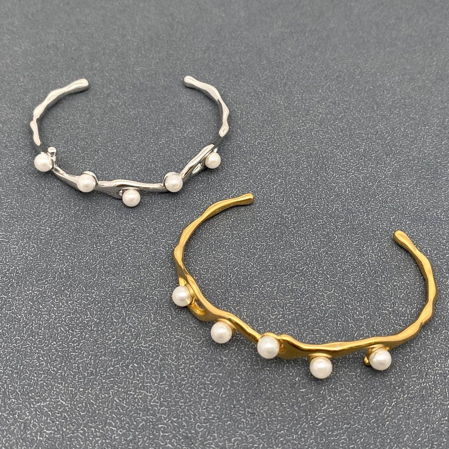 Inlaid Pearl 18K Gold Plated Irregular Adjustable Cuff - FGS