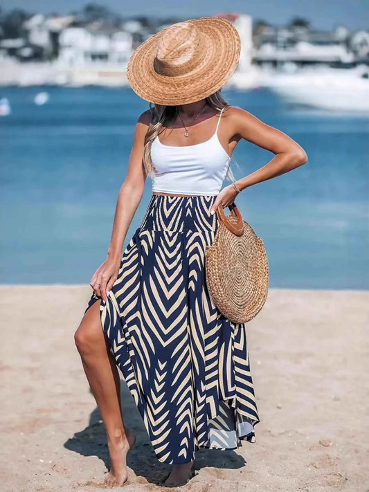 Printed High Waist Maxi Skirt