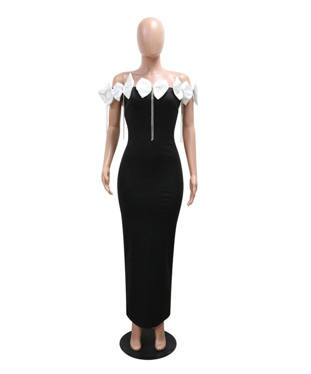 WHITE BOW BROOCH DRESS FOR GLAMOROUS AND SOPHISTICATED