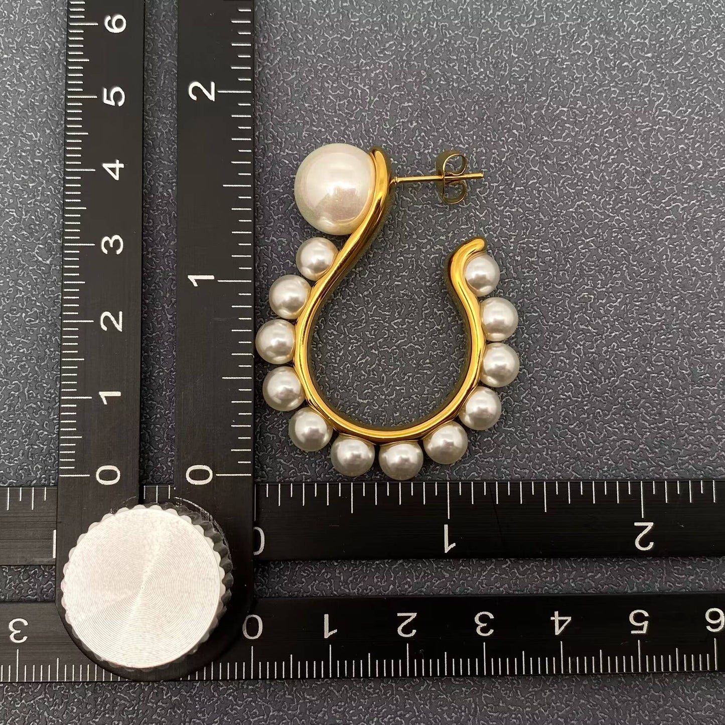 FGS - Inlaid Pearl Hook Shape 18K Gold Plated Post Earrings