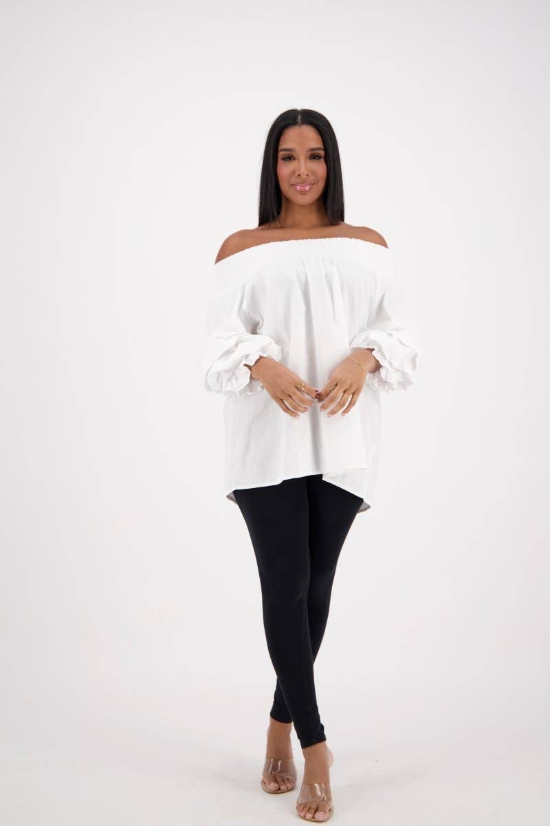 Off-Shoulder Ruffle Sleeve Blouse AT-2466