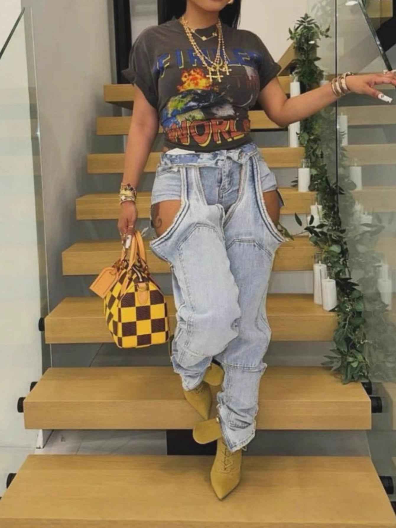 Y2K Denim Overalls Street Fashion Patchwork Ripped Casual Pants (Copy)