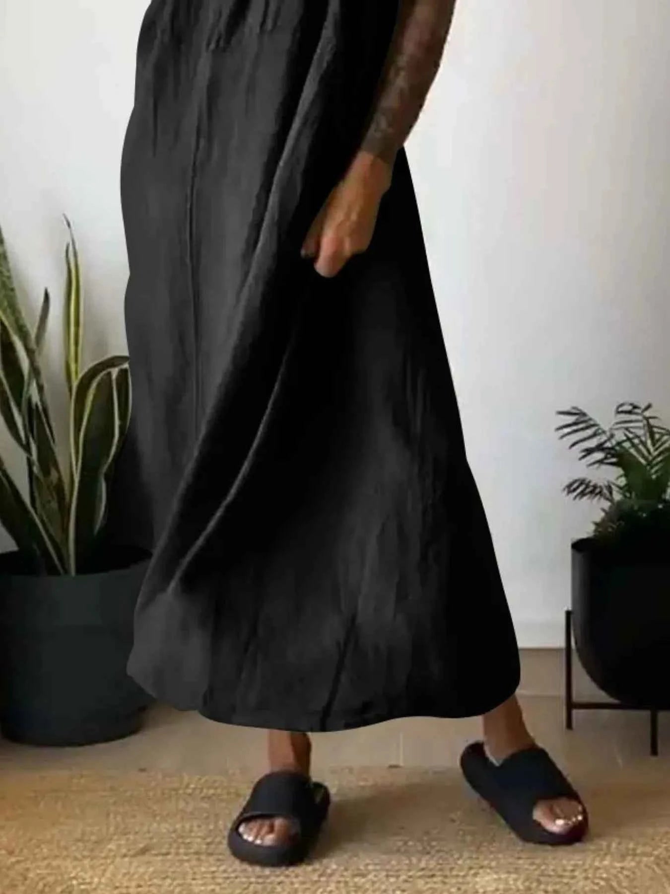 Full Size Ruched Cami Maxi Dress with Pockets Plus Size