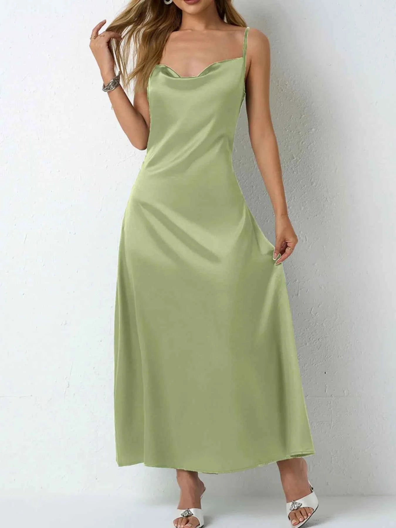 Satin Cowl Neck Cami Dress