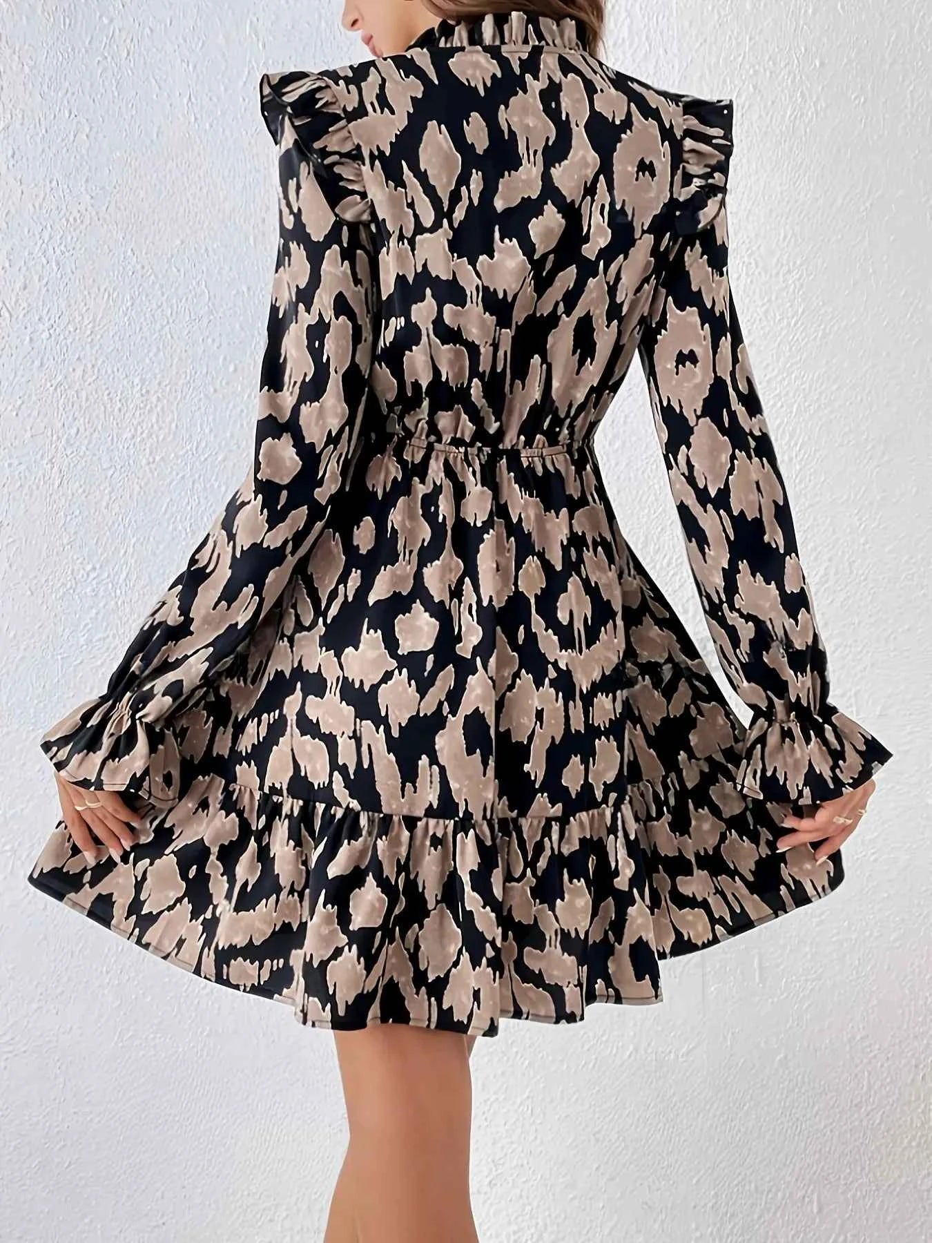 Tie Neck Flounce Sleeve Dress